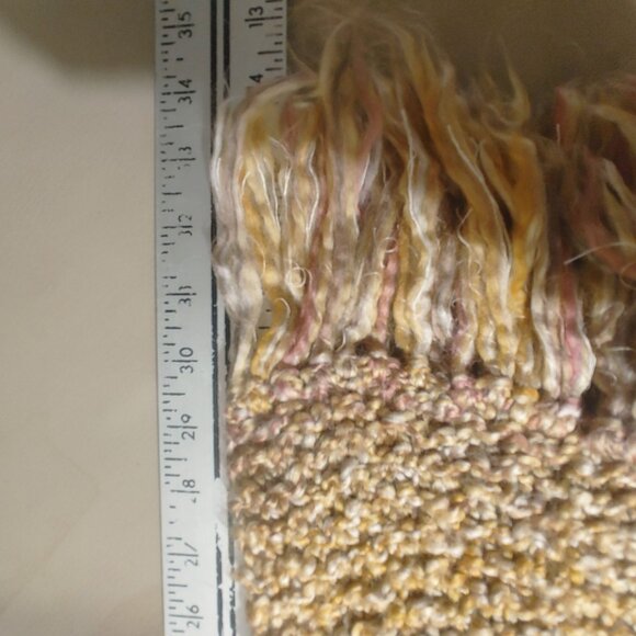 Handwoven Scarf Throw Pastel Textured Fringe  60 by 54 Tan Grey Mauve Multicolor - Picture 6 of 13